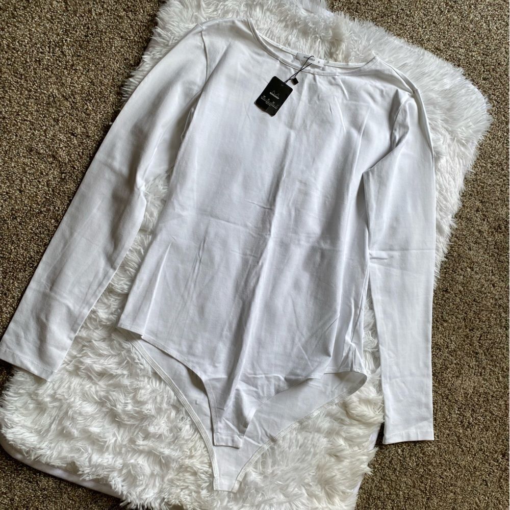 ‎Mangdiup Bodysuit White Long Sleeve NEW Women’s Size XL
